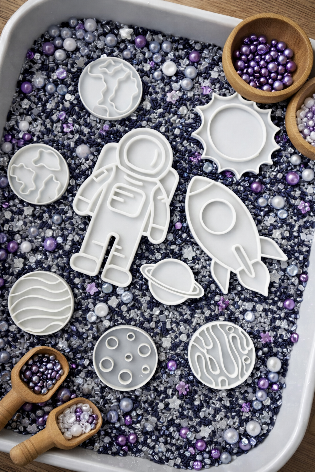 Space Sensory Filling Tray Set – Astronaut, Rocket & Planets | Outer Space EYFS STEM Play Resource