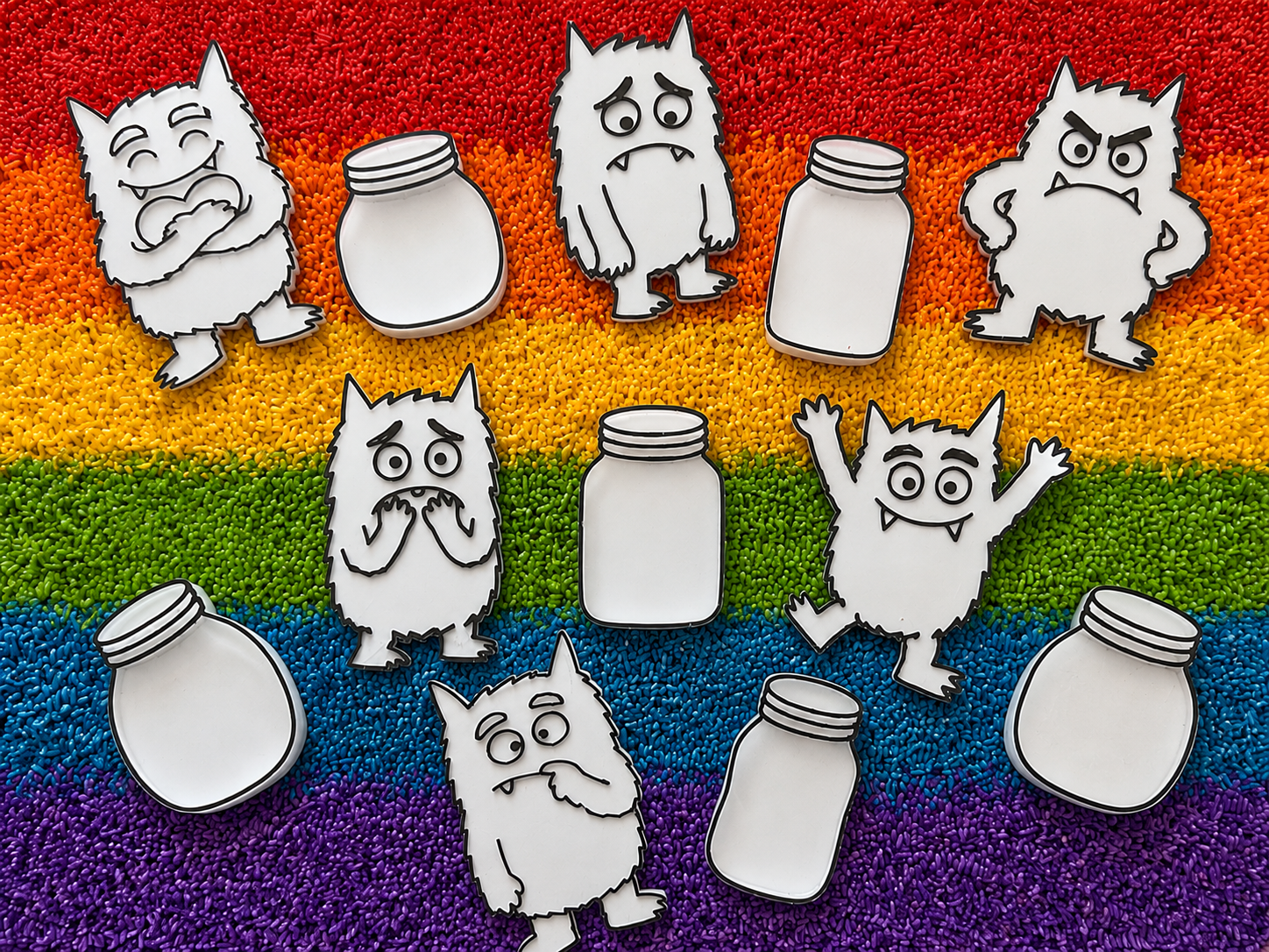 Emotion Monsters Sorting Jars Set | Emotional Literacy Sensory Play Resource | Feelings & Fine Motor Activity