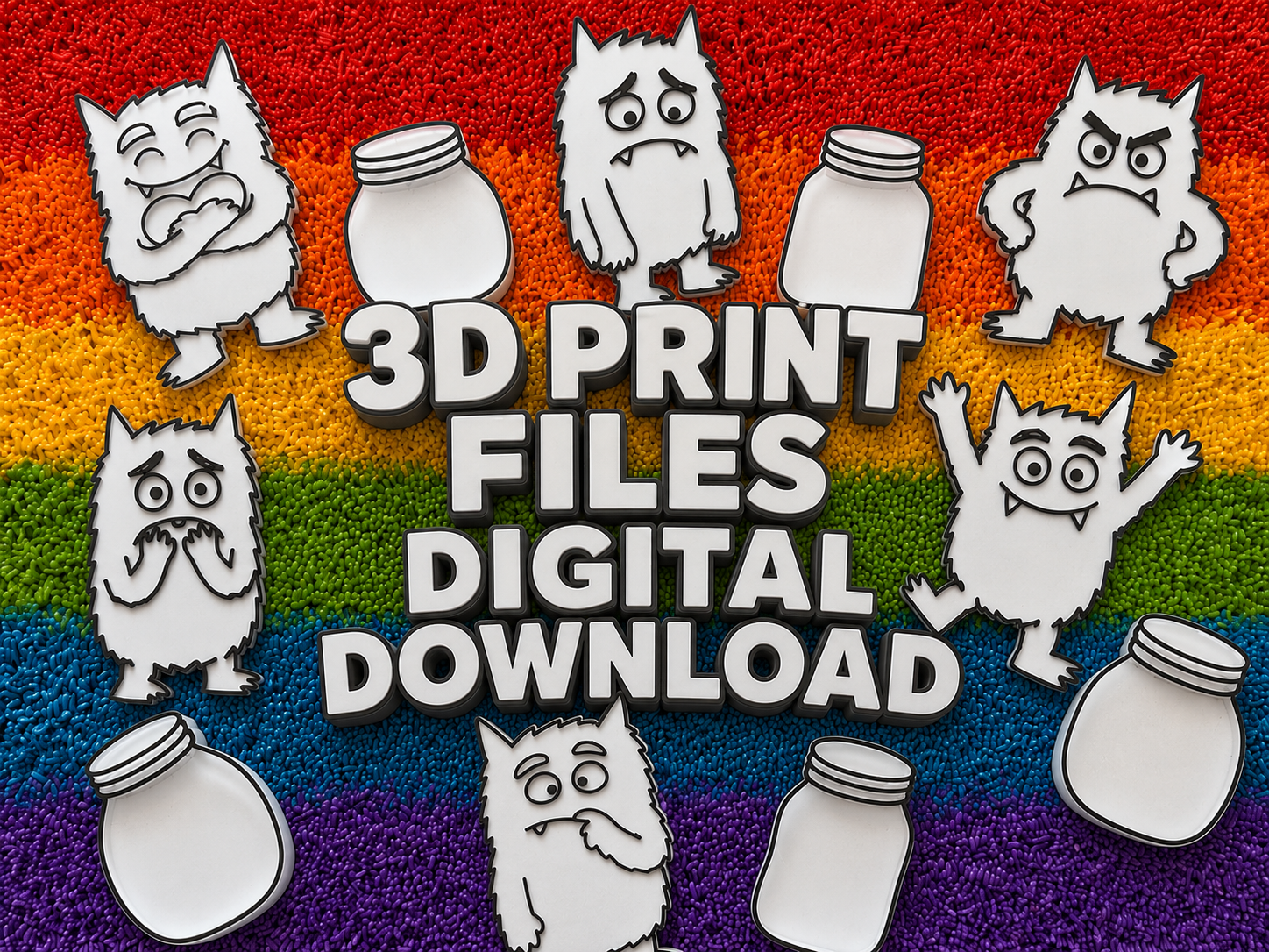 Emotion Monsters &amp; Sorting Jars STL Files | Emotional Literacy Sensory Play Set | 3D Print Digital Download