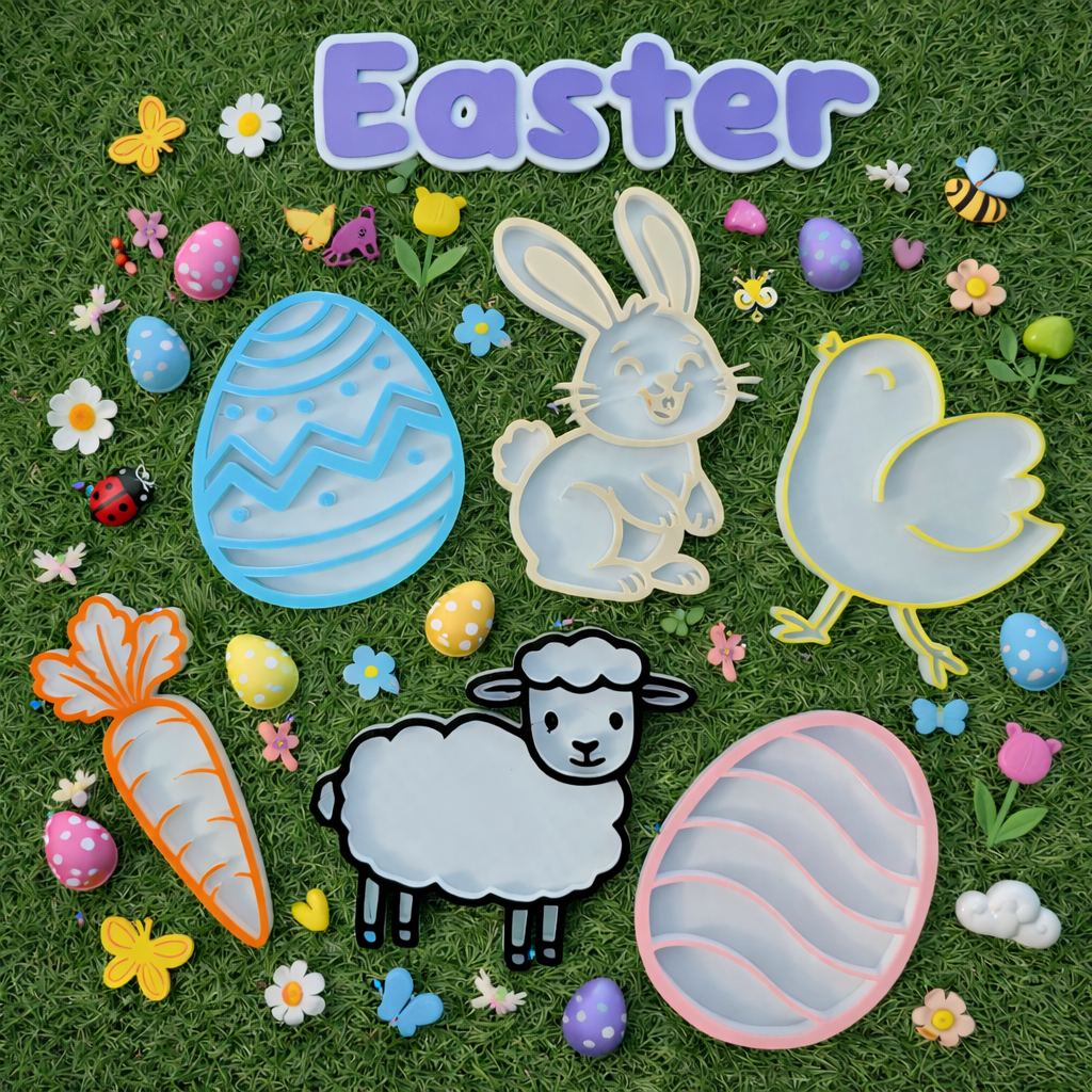 Easter Sensory Filling Tray Set with Easter Text Sign – Bunny, Chick, Lamb & Egg EYFS Resource