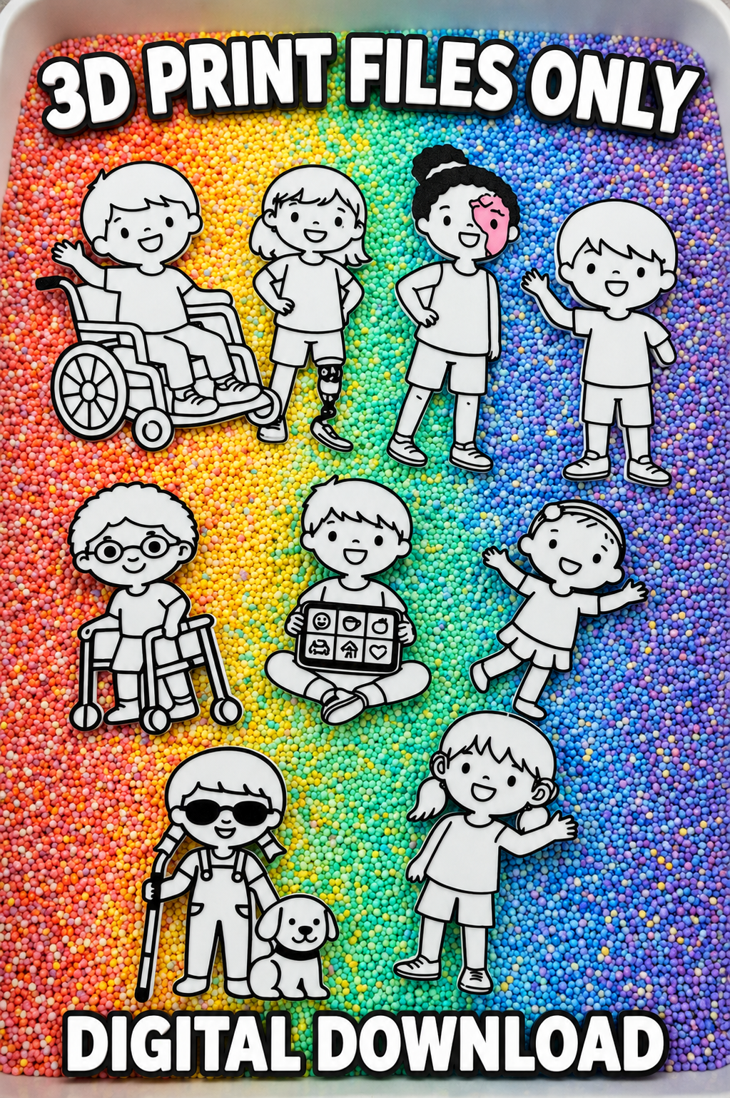 Inclusive Sensory Play People STL Files – Diversity & Disability Representation 3D Print Bundle